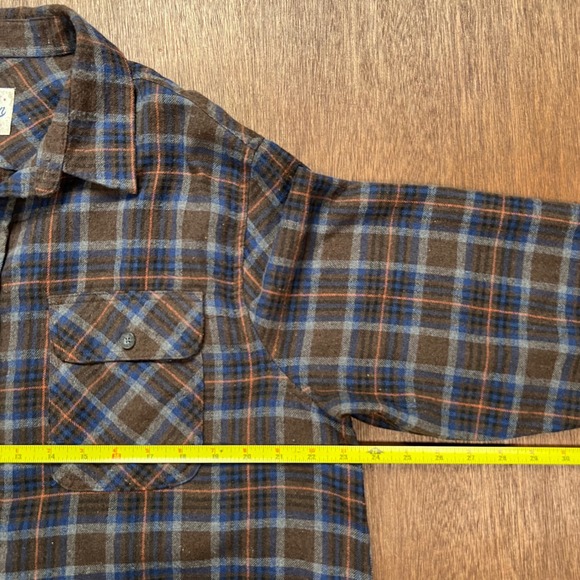 American Vintage Manufacturing Co Plaid Flannel Shirt Brown Blue L AVH21170LW - Picture 5 of 9